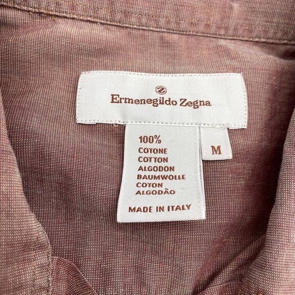 Ermenegildo Zegna Button Down Shirt Medium Two Toned 100% Cotton Made in Italy - Picture 3 of 6
